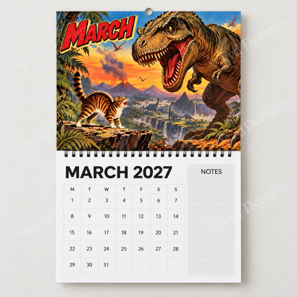 The Cats That Time Forgot 2027 Calendar, Dinosaur Wall Calendar, Funny Cat Gifts - Wyrd Dezigns