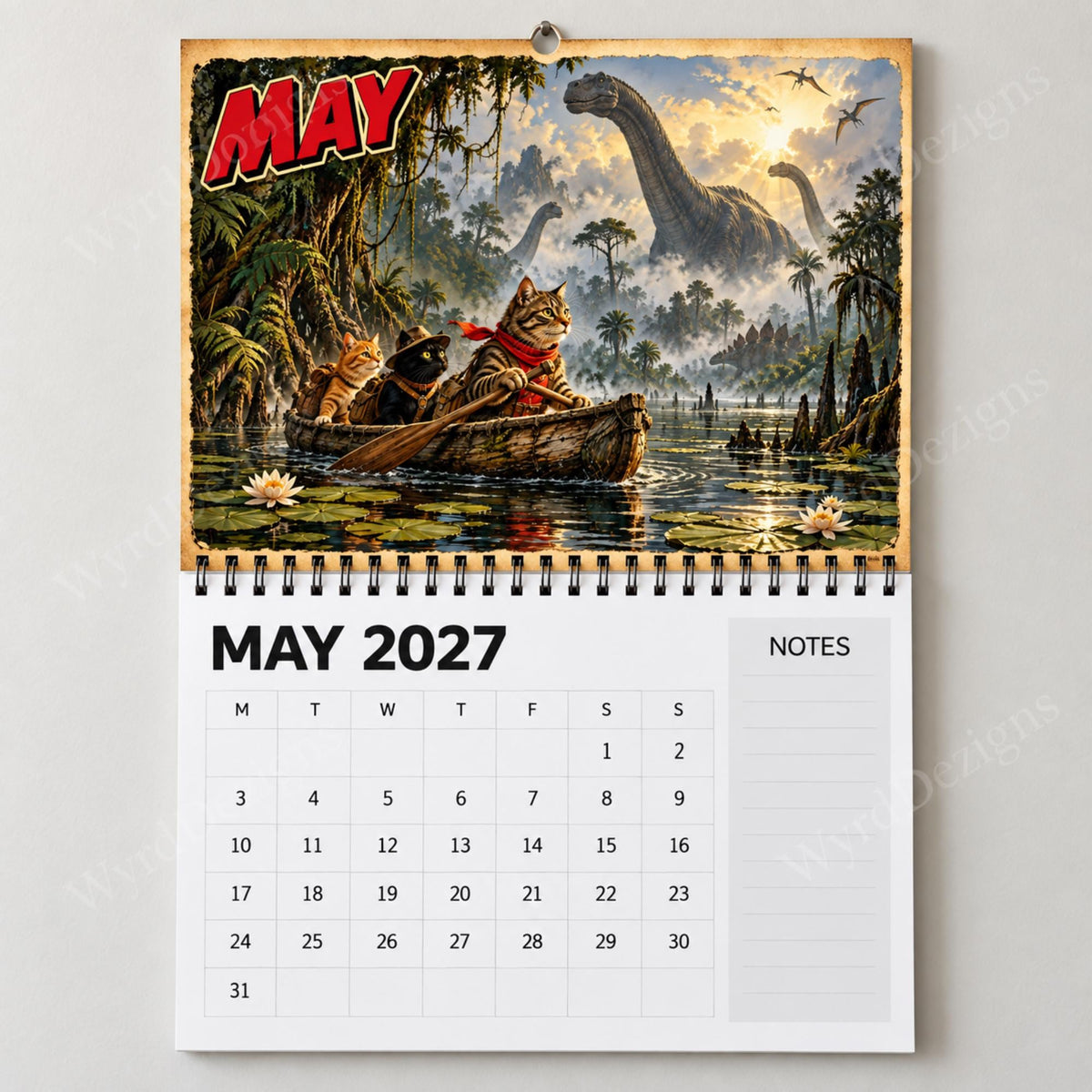The Cats That Time Forgot 2027 Calendar, Dinosaur Wall Calendar, Funny Cat Gifts - Wyrd Dezigns