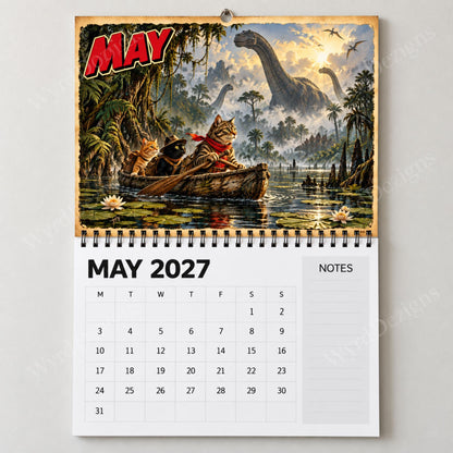 The Cats That Time Forgot 2027 Calendar, Dinosaur Wall Calendar, Funny Cat Gifts - Wyrd Dezigns