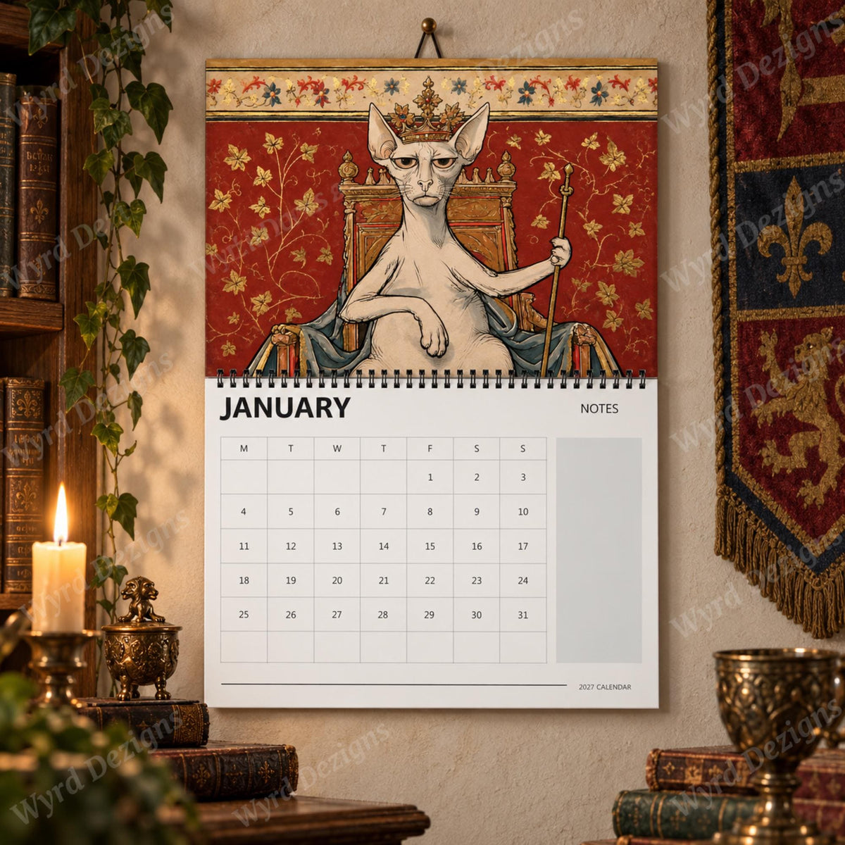 Crowned Cats 2027 Calendar, Medieval Cat Wall Calendar, Royal Cat Lover Gift - Wyrd Dezigns