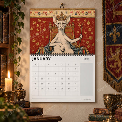 Crowned Cats 2027 Calendar, Medieval Cat Wall Calendar, Royal Cat Lover Gift - Wyrd Dezigns