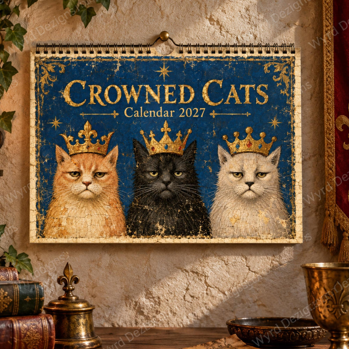 Crowned Cats 2027 Calendar, Medieval Cat Wall Calendar, Royal Cat Lover Gift - Wyrd Dezigns