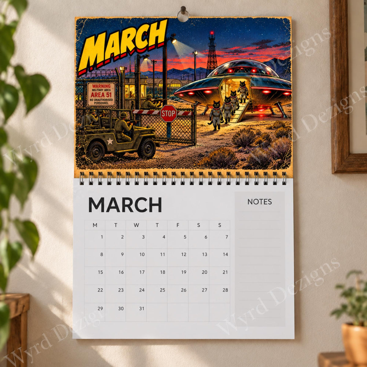 If Cats Were Aliens 2027 Calendar, A4 Retro Sci Fi Cat Wall Calendar, Funny UFO Gift - Wyrd Dezigns