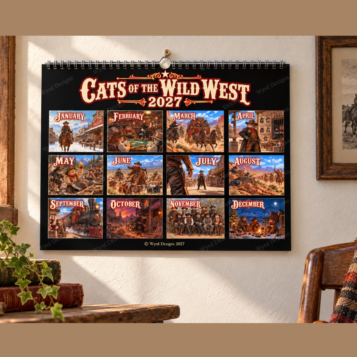 Cats of the Wild West 2027 Calendar, Cowboy Cat Wall Calendar, Western Gift - Wyrd Dezigns