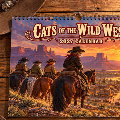 Cats of the Wild West 2027 Calendar, Cowboy Cat Wall Calendar, Western Gift - Wyrd Dezigns