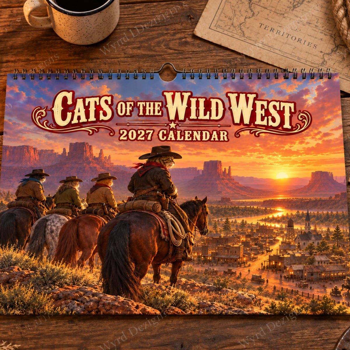 Cats of the Wild West 2027 Calendar, Cowboy Cat Wall Calendar, Western Gift - Wyrd Dezigns