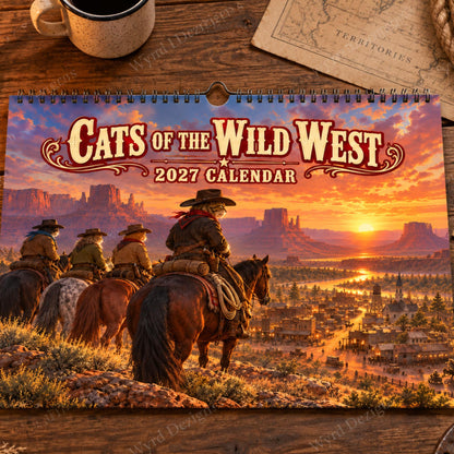 Cats of the Wild West 2027 Calendar, Cowboy Cat Wall Calendar, Western Gift - Wyrd Dezigns
