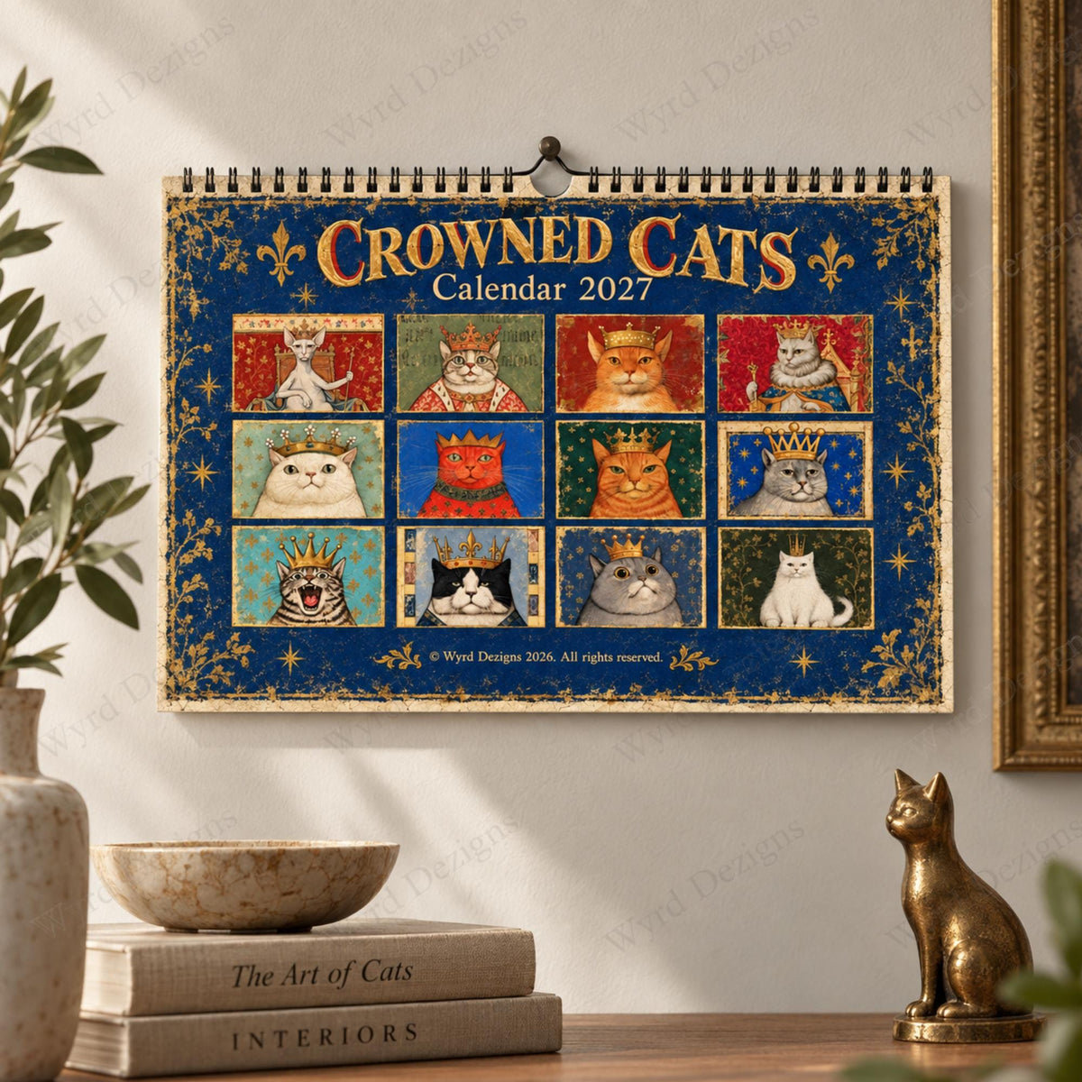 Crowned Cats 2027 Calendar, Medieval Cat Wall Calendar, Royal Cat Lover Gift - Wyrd Dezigns