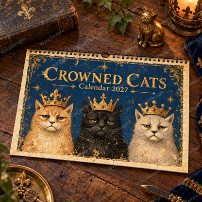 Crowned Cats 2027 Calendar, Medieval Cat Wall Calendar, Royal Cat Lover Gift - Wyrd Dezigns