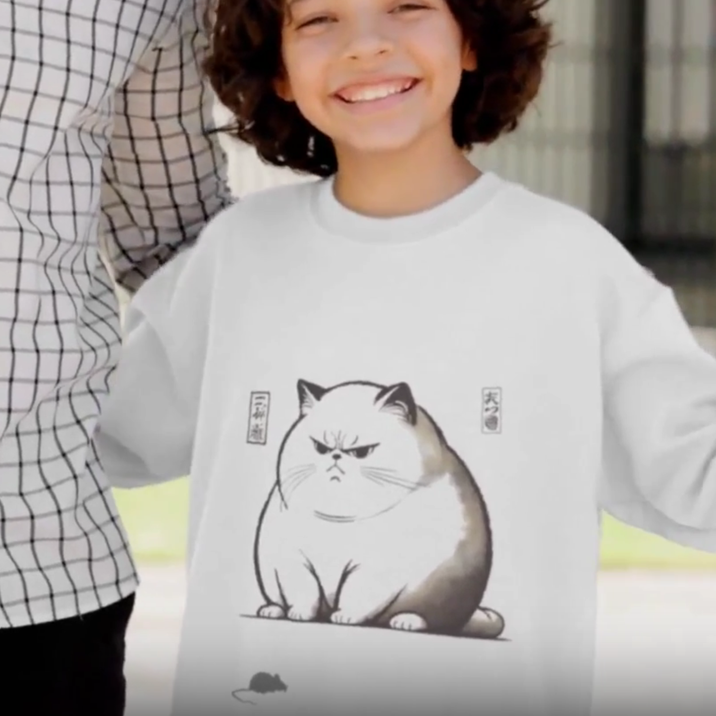 Kids Grumpy Cat Sweatshirt: Japanese Art Style, Funny Animal Jumper