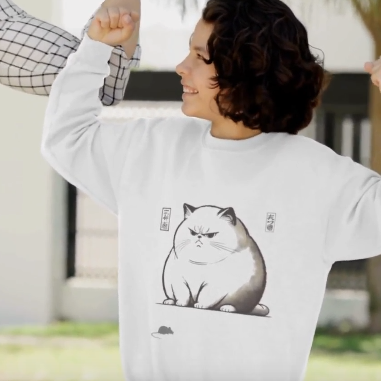 Kids Grumpy Cat Sweatshirt: Japanese Art Style, Funny Animal Jumper