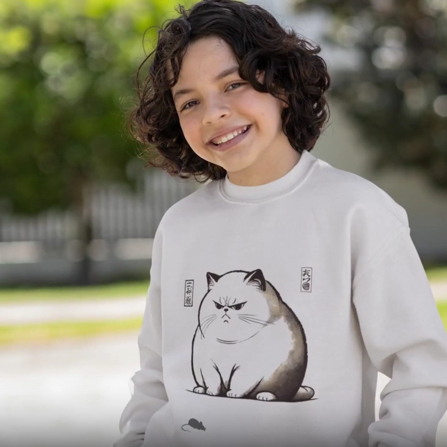 Kids Grumpy Cat Sweatshirt: Japanese Art Style, Funny Animal Jumper