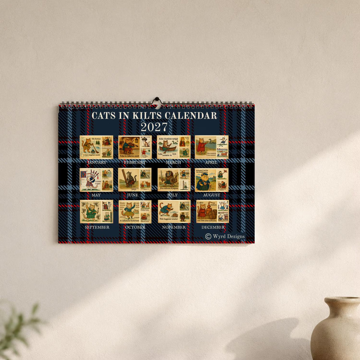 Scottish Cats in Kilts 2027 Wall Calendar