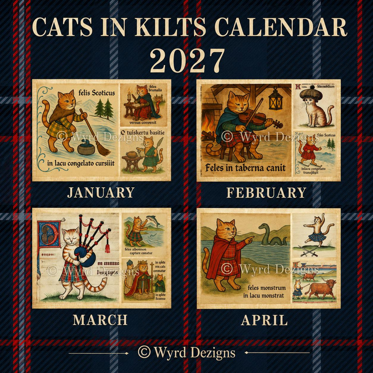 Scottish Cats in Kilts 2027 Wall Calendar