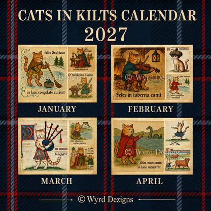 Scottish Cats in Kilts 2027 Wall Calendar