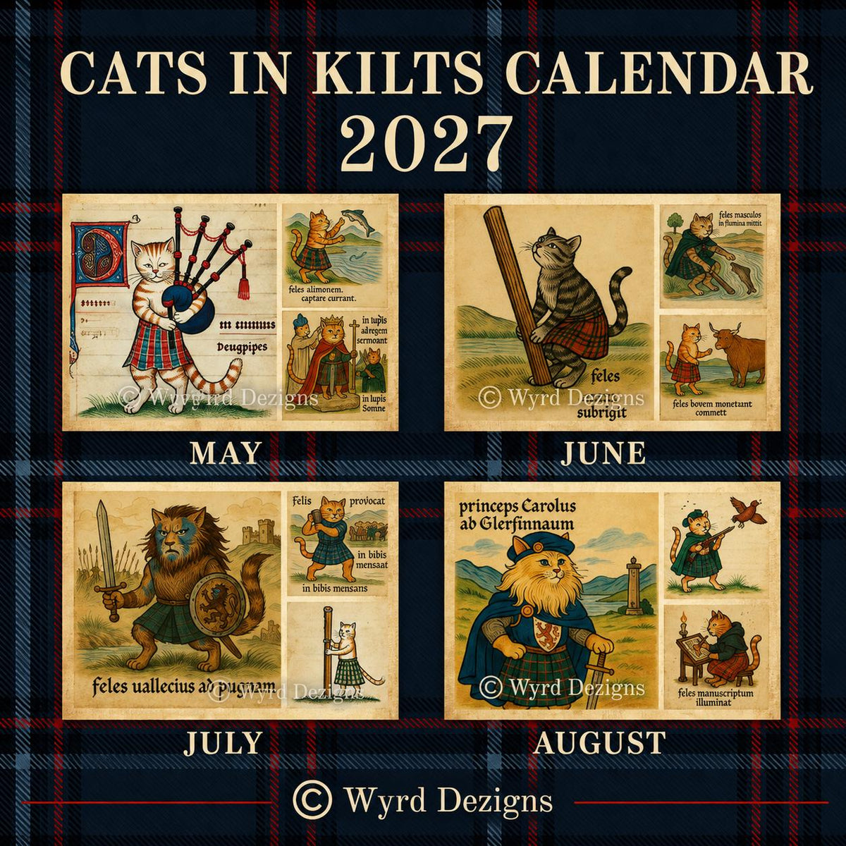Scottish Cats in Kilts 2027 Wall Calendar