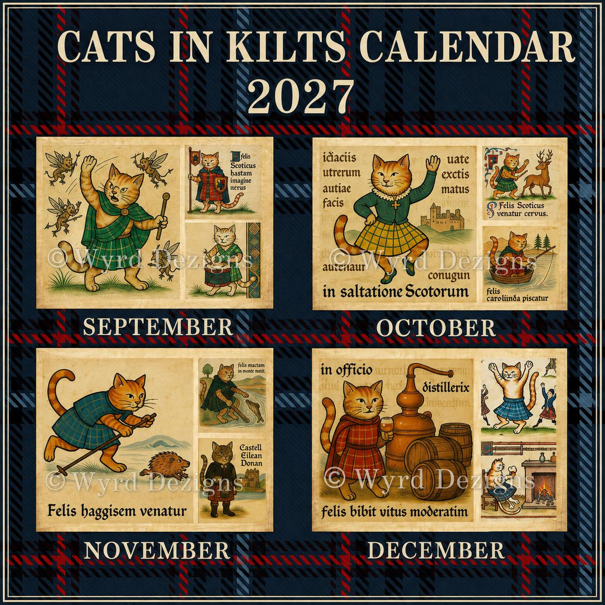 Scottish Cats in Kilts 2027 Wall Calendar
