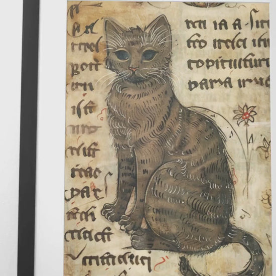 Medieval Cat Print: Illuminated Manuscript Style, Vintage Art