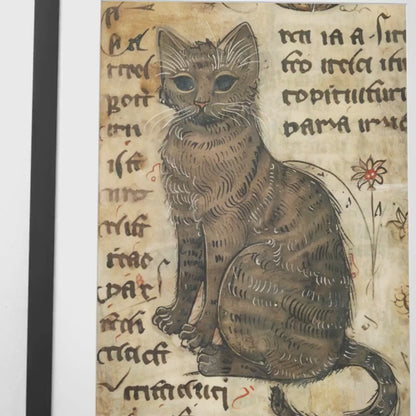Medieval Cat Print: Illuminated Manuscript Style, Vintage Art