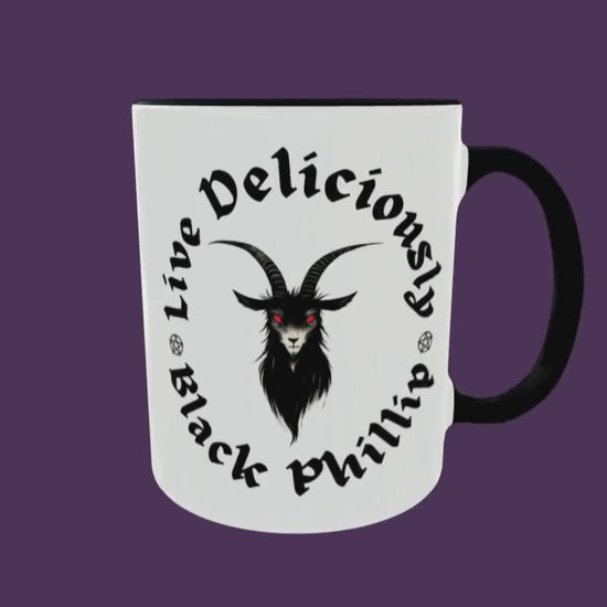 Black Phillip Goat Mug, The Devil, The Witch. Witchy Gift, Wicca, Witch Art, Black Phillip Print Live Deliciously, Occult, Wicca, Witchcraft