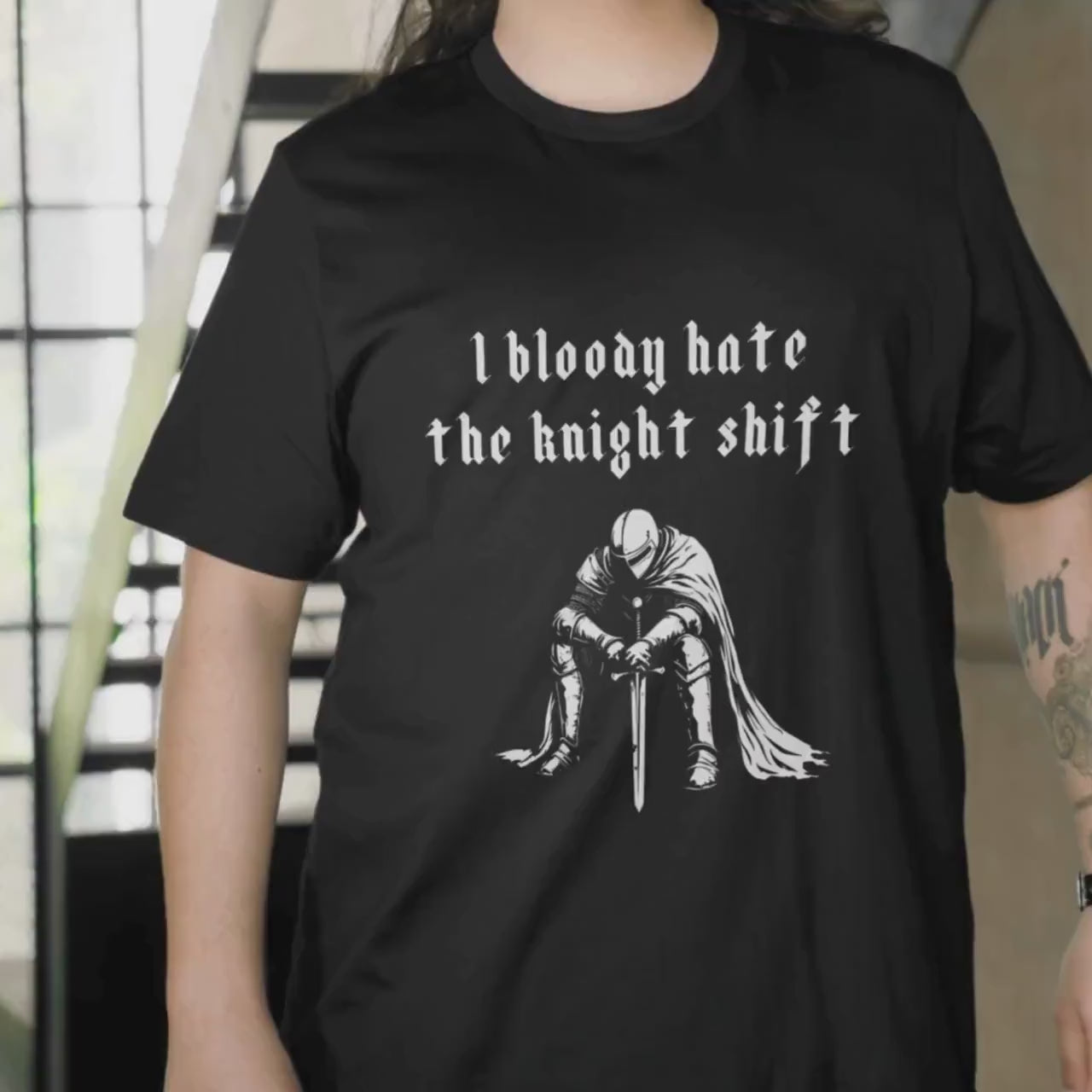 Funny Night Shift Worker T-Shirt Knight Shift, Gothic Tee, Medieval Knight T-shirt, I Bloody Hate The Knight Shift, Woodcut Unisex T-Shirt